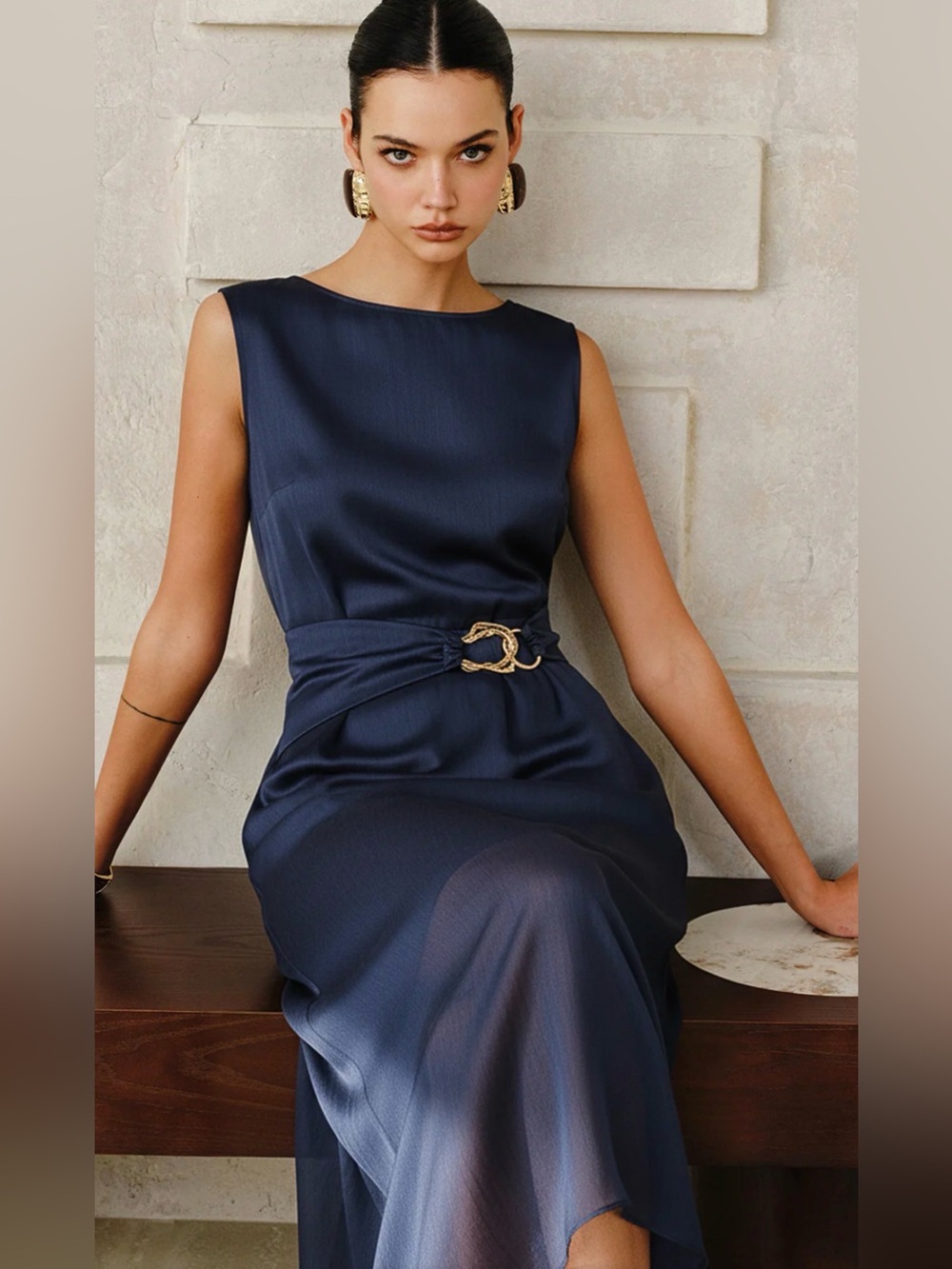 COMMENSE Belted Sleeveless Midi Dress
